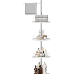 SONGMICS Corner Shower Caddy Tension Pole 4-Tier Rust-Resistant Organizer - White