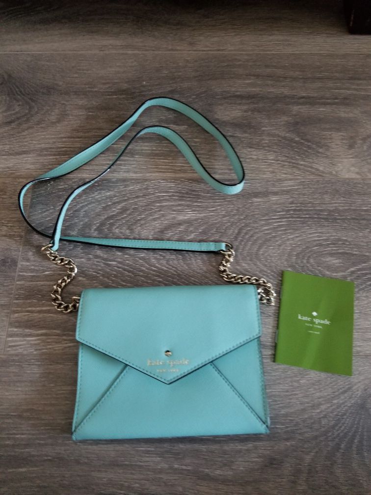 New! Kate Spade Envelope Crossbody, removable strap, light blue/ Tiffany blue color
