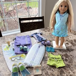American Girl Doll Kailey Outfits, Surfboard, Accessories. Actual Doll Not Included. Retired 2003.
