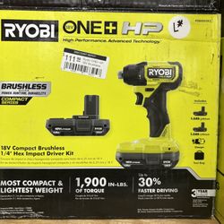 Ryobi 18V Compact Brushless 1/4" Hex Impact Driver Kit