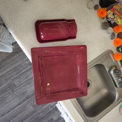 Mason jar Butter Tray Glass And ciao Ceramic Plate