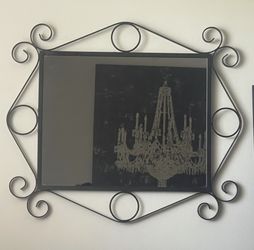 Iron Black Rectangle Wrought Scroll Pattern Hallway Wall Mirror