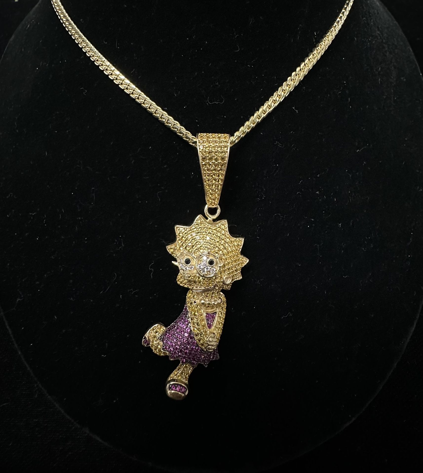 Lisa Simpson Gold Pendant 10K W/ Cuban Necklace