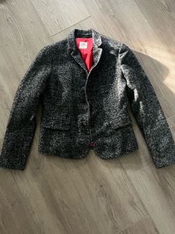 Gray Herringbone Tweed Blazer Jacket, Women’s Size M