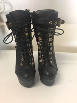 5" heel black boots