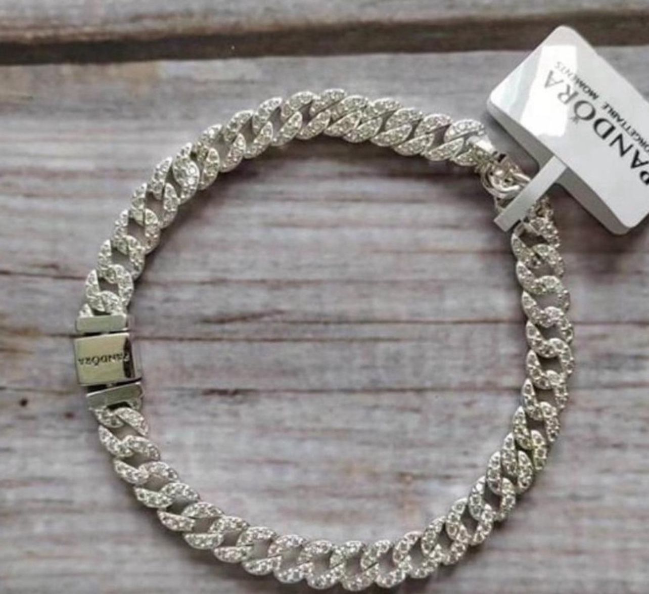Pandora Timeless Pave Cuban Chain Bracelet No Box 20cm,7.9in