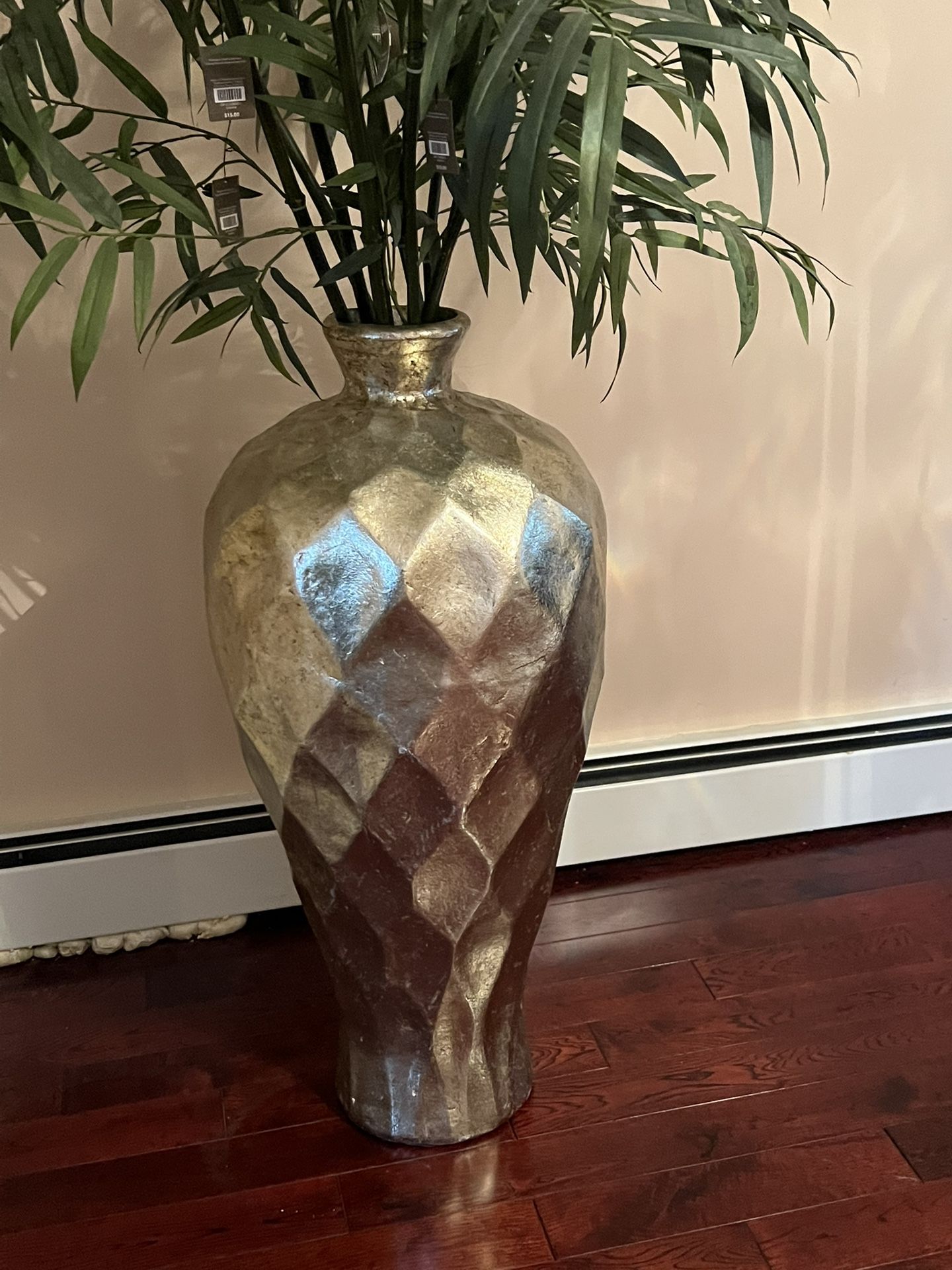 Gold Vase With Bamboo Plants