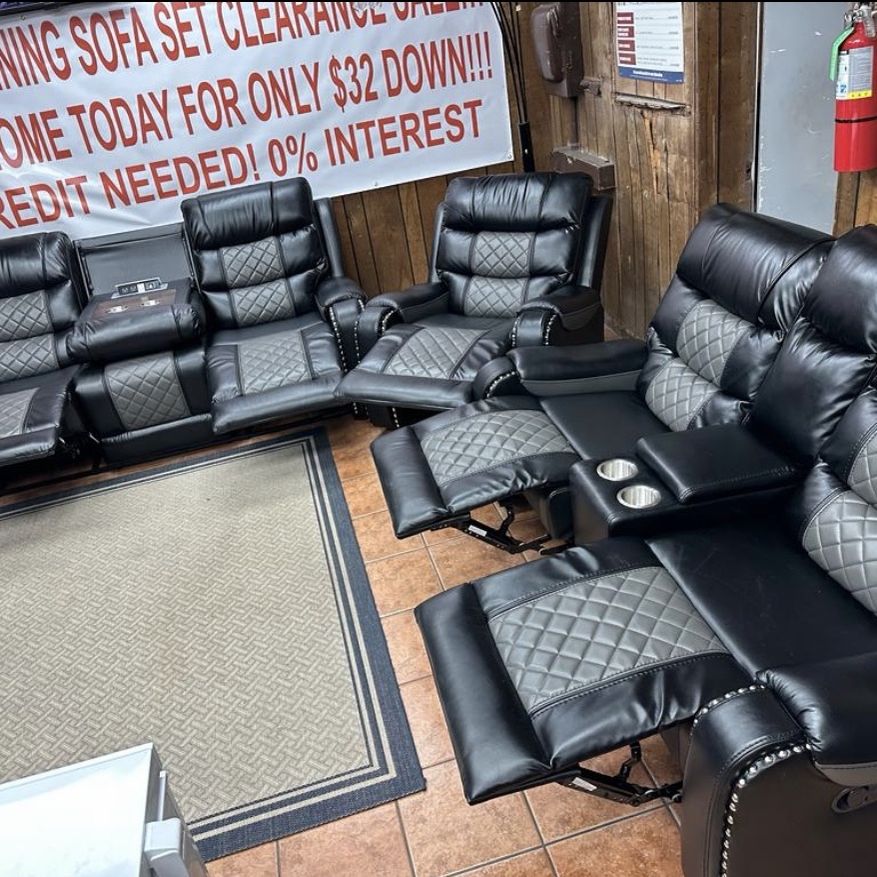 CLEARANCE SALE 3 Piece Recliner Sofa Loveseat and Chair Set $1349