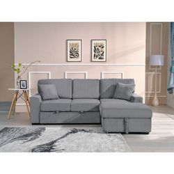 BRAND NEW Corduroy Fabric Upholstered Sectional Sofa Bed W/ Storage (3 Colors)