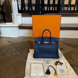 Hermes Birkin 25 Bleu Saphir Gold Hardware 