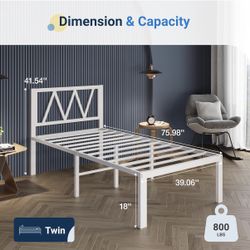 TWIN 18” WHITE METAL BED FRAME WITH HEADBOARD 👇CROSSROADS 👇