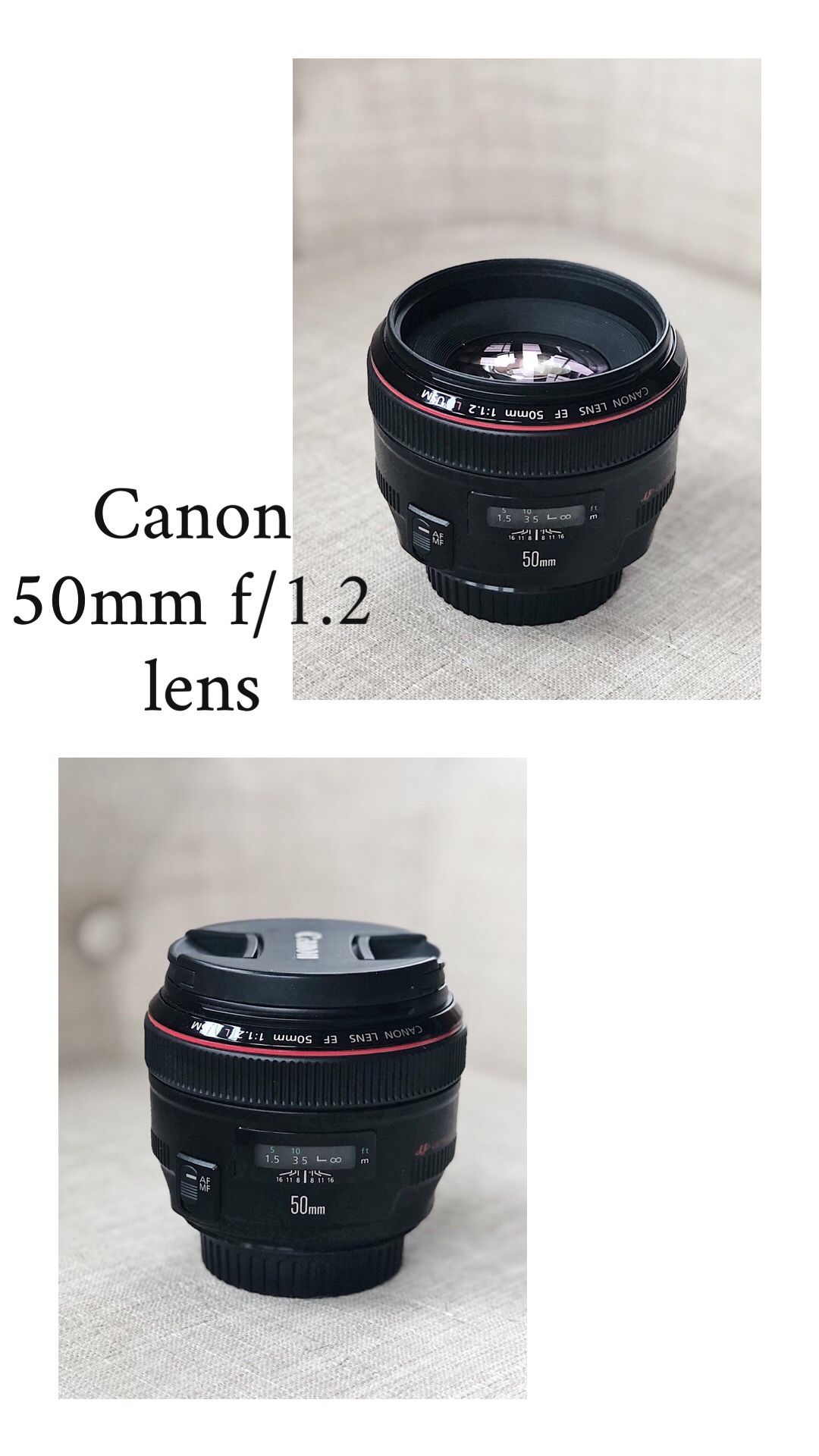 Canon 50 mm 1.2 camera lens