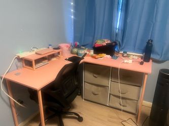 Pink L-Shaped Desk & Chair $50