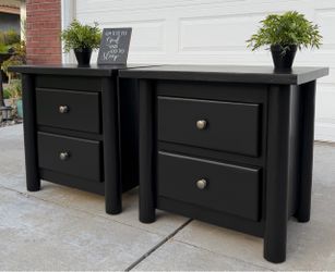 (2) Beautiful Black 2-Drawer Solid Wood Night Stands