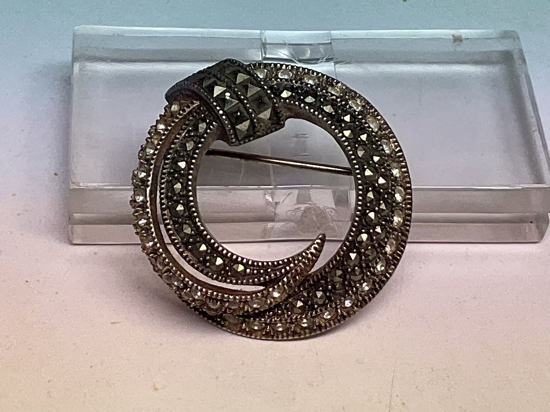 Vintage JUDITH JACK Serling Silver Marcasite Ornate Swirl Brooch Pin 