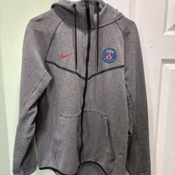 Nike Paris Saint Germain PSG Gray Full Zip Tech Fleece Hoodie Size Large
