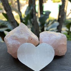 Rose Quartz + Selenite Heart Bundle 💗✨ High Quality Healing Crystals (Gift Ready)