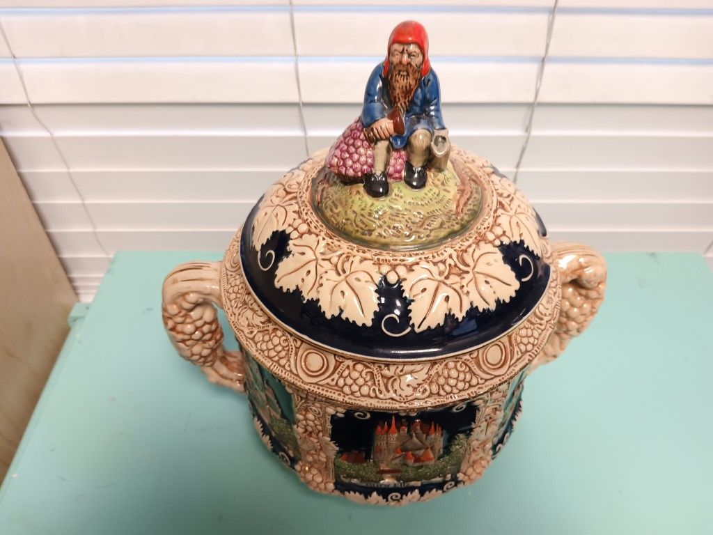 Vintage Marzi & Remy German Castle Punch Bowl With Lid Gnome
