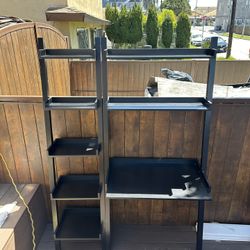 Leaning Desk with 2 Shelves And Leaning Bookcase - Black 