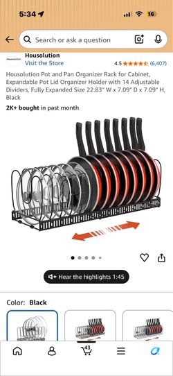 Housolution Pot and Pan Organizer Rack for Cabinet, Expandable Pot Lid Organizer Holder with 14 Adjustable Dividers, Fully Expanded Size 22.83" W x 7.