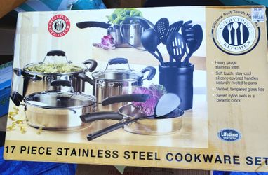 New 17-Piece Stainless Cookware Set – $49