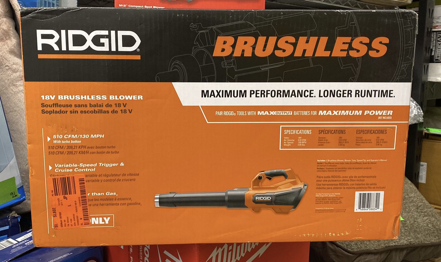 RIDGID 18V Brushless 130 MPH 510 CFM Cordless Battery Leaf Blower (Tool Only) 