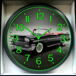 1958 Chevy Chevrolet Convertible Impala Glow In The Dark Wall Clock New!
