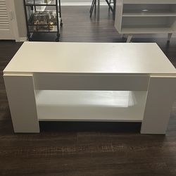 White Wooden Coffee Table, Lift Top Coffee Table with Large Hidden Storage Shelf, Lift Tabletop
