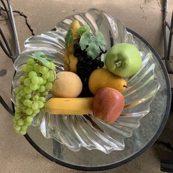 Vintage glass decorative item appears to be a Carnival Glass bowl in the Petal Pattern, similar to designs produced by the Federal Glass Company betwe