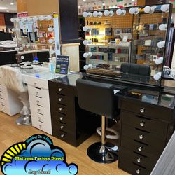 Black Led Vanity Lights Desk With Glass Top 