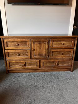 Antique Hardwood Dresser With Mirror Attachment 