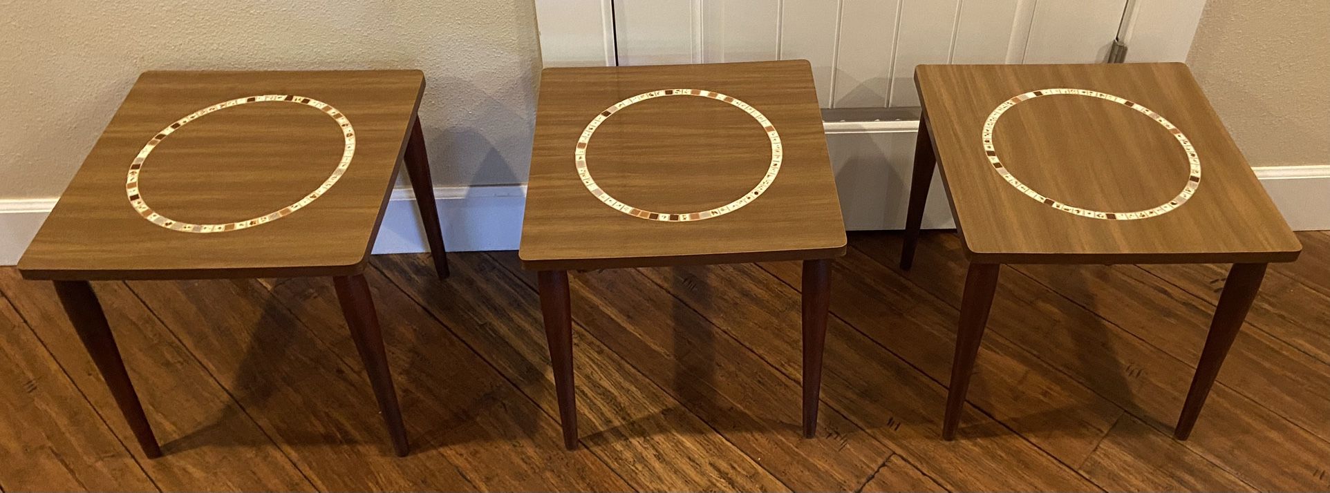 Vintage MCM Set Of 3 - Ceramic Tile Inlay Formica Nesting Stacking Tables