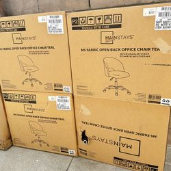 Mainstays Fabric Upholstered Open Back Office Chair with Textured Boucle Fabric, Casters, Teal for Teens and Adults