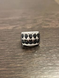 Sterling Silver Ring with Sapphire Deep Blue & Diamond like Stones Sz 7