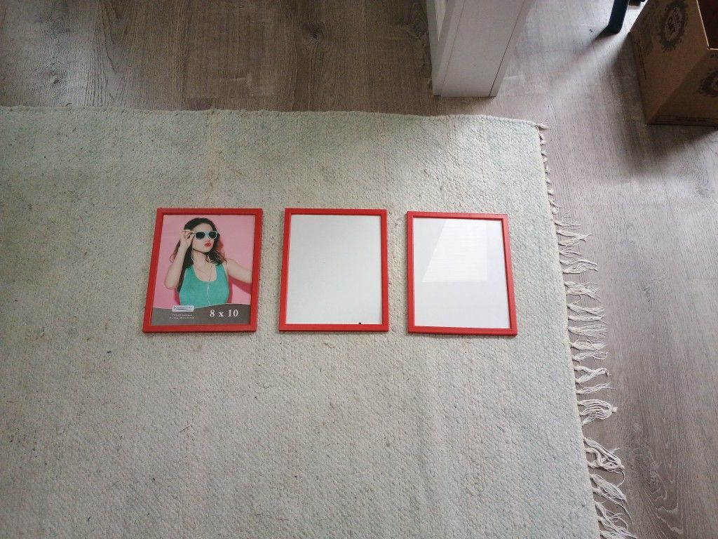 Three Wood Red Frames With Glass.