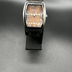 USED Kenneth Cole Brown Leather Silver Case Brown Dial Men's Watch New Battery