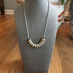 Signed Monet Silver Tone Snake Chain Necklace With Disc Looking Beads 