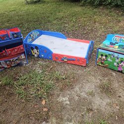 Price Is Firm.. Mickey Mouse Toddler Bed With Toy Box And Toy Organizer
