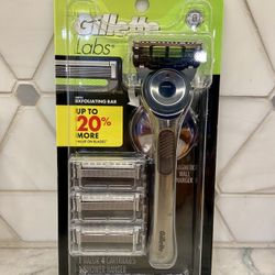 Gillette Labs Cartridge Razor, Exfoliating Bar, Magnetic Handle/magnetic wall hanger;’4 Cartridges. New/unopened.