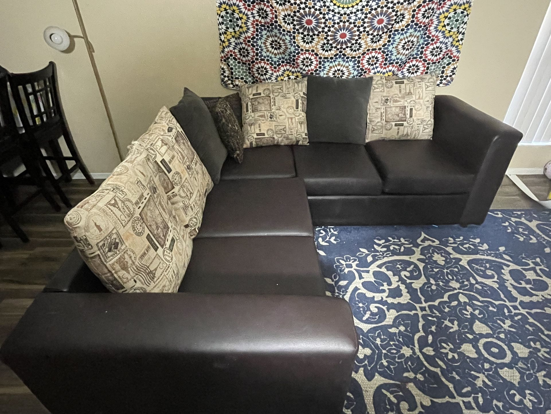 Brown Leather L-Shaped Sectional Sofa