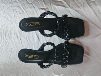 X2B brand black braided double strap high heels