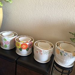 Floral White Ceramic Pot a Set Of 3 Pcs