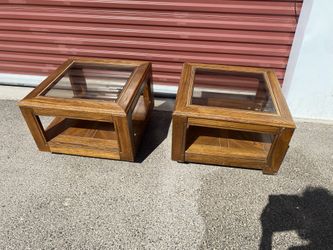 2 Glass Wood End Tables