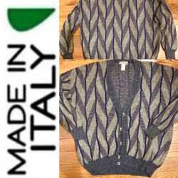 European concept Vintage 50s/60s Grey&Navy wool blend made in ITALY Cardigan XL