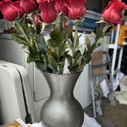 Roses Made From Feathers With Vase 