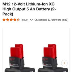 Milwaukee M12-v  High  Output 5 Ah Battery  2 Pack.