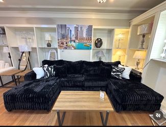 Black Corduroy Double Chaise Sectional