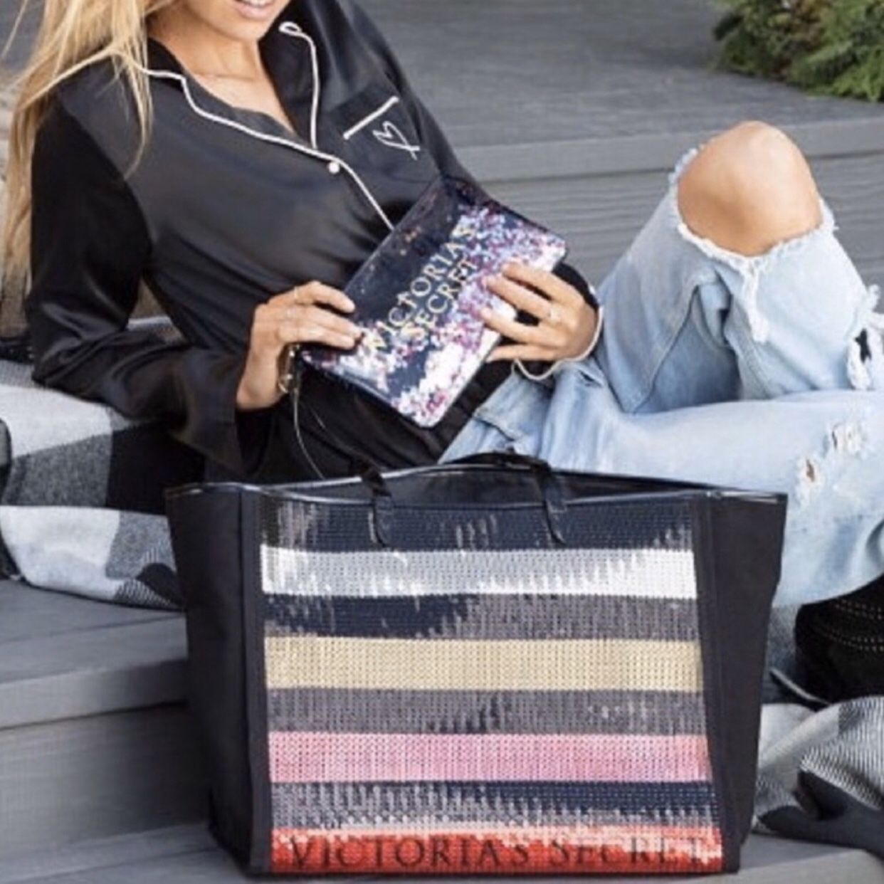 Victoria’s Secret | Black Sequin Stripe Beach Tote