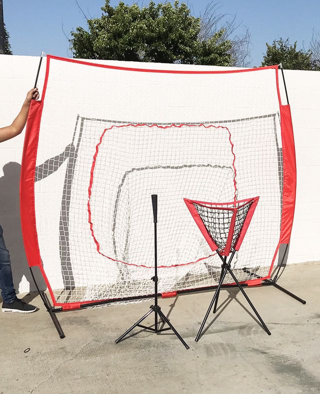 (NEW) $90 Baseball Practice (3pc Set) includes the 7’x’7 Net Bow Frame, Ball Tee and Caddy Bag 