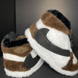 Brown and White Air Jordan’s (slippers)